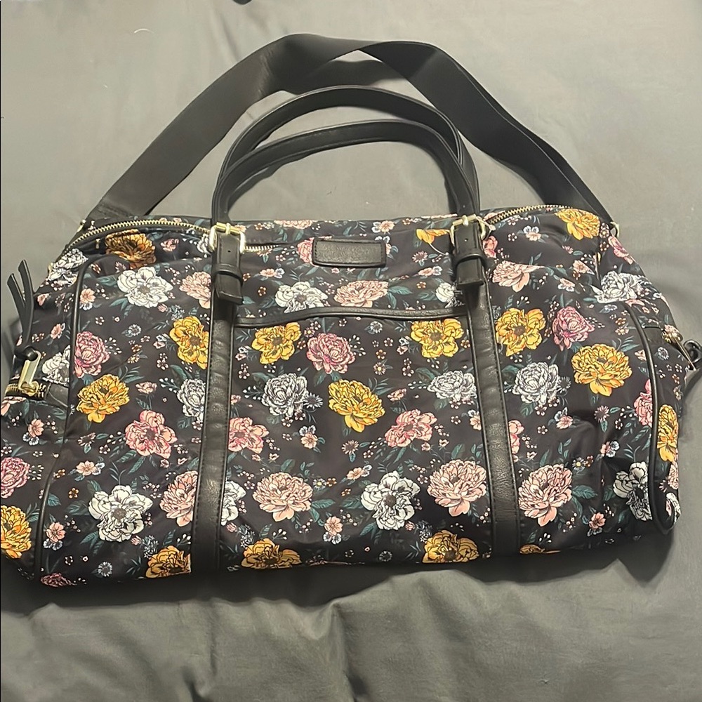 EUC~Woman’s Medium Sized Black Floral Black Duffel Bag With Double Handles
